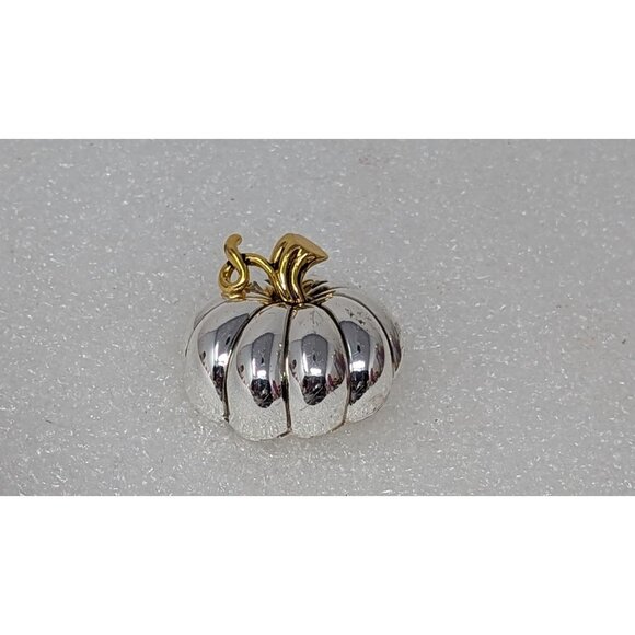 Silver & Gold-Tone Pumpkin Pendant Pin Brooch Best Brand 1 3/4" x 1 3/4" - Picture 1 of 4